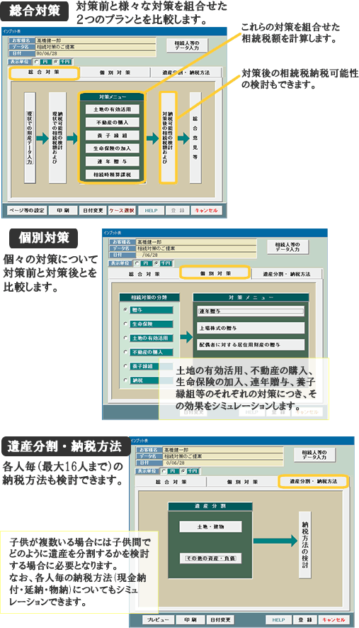 相続対策提案書作成、相続税計算ソフト_3つのシステム